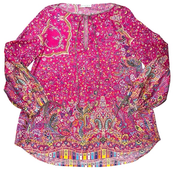 EUC Etro Italian Made Micro-Floral Cotton Peasant Blouse Pink Floral Size 42 - Picture 3 of 11